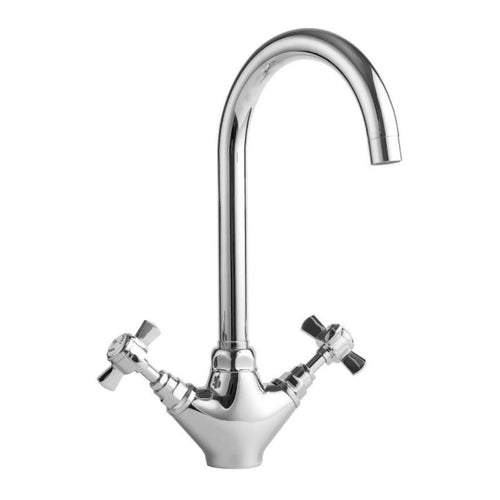 Nuie Mono Kitchen Sink Mixer, Curved Swivel Spout With Crosshead Handles KB303