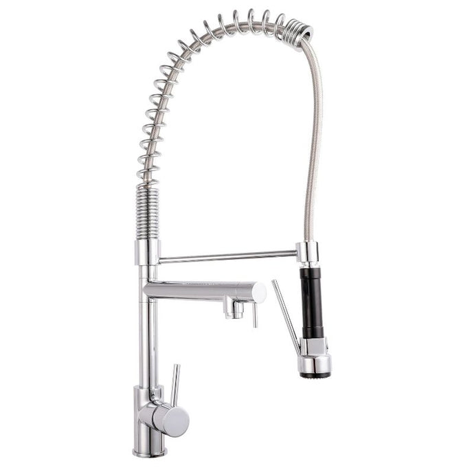 Nuie Tall Side Action Kitchen Tap & Spray Rinser, Flexible Hand Spray & Swivel Spout, Polished Chrome KC311T
