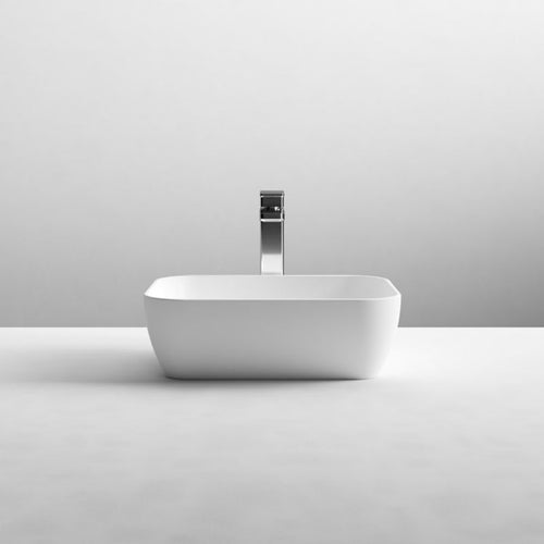 Nuie Rectangular Countertop Ceramic Bathroom Basin - 455x325mm, Matt White