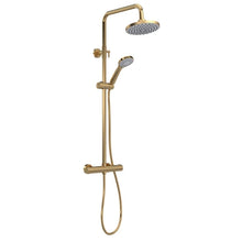 Load image into Gallery viewer, Nuie Round Thermostatic Valve &amp; Shower Riser Kit - 1245mm, Brushed Brass
