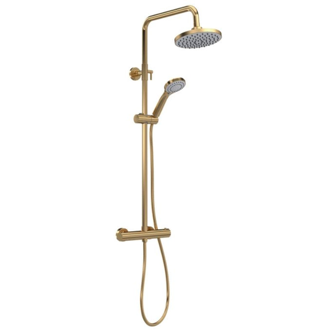 Nuie Round Thermostatic Valve & Shower Riser Kit - 1245mm, Brushed Brass