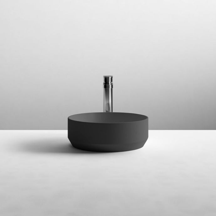 Nuie Round Vessel Ceramic Bathroom Basin - 350x350mm, Matt Black