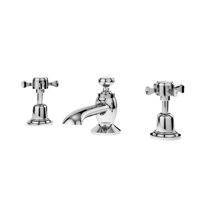 Nuie Selby Crosshead 3TH Deck-Mounted Bathroom Basin Tap Mixer, With Pop Up Waste