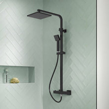 Load image into Gallery viewer, Nuie Square Thermostatic Shower Valve &amp; Shower Riser Kit - 1200mm,Matt Black
