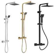 Load image into Gallery viewer, Nuie Square Thermostatic Shower Valve &amp; Shower Riser Kit - 1200mm, Brushed Brass, Matt Black, Polished Chrome
