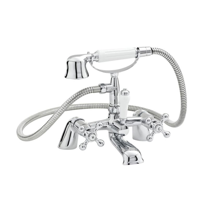 Nuie Viscount Deck-Mounted Bath Shower Mixer Tap, Traditional Crosshead Bath Shower Mixer Small Hand Shower