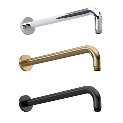Nuie Wall Mounted Shower Arm - 400mm, Brushed Brass, Matt Black, Polished Chrome