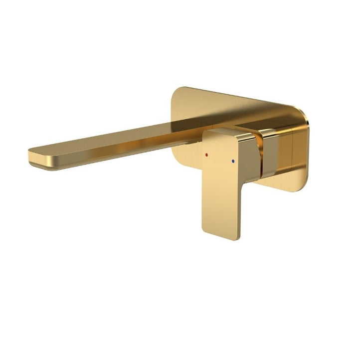 Nuie Windon Concealed Bathroom Basin Tap Mixer, Wall-Mounted Spout & Lever With Plate Brushed Brass WIN828