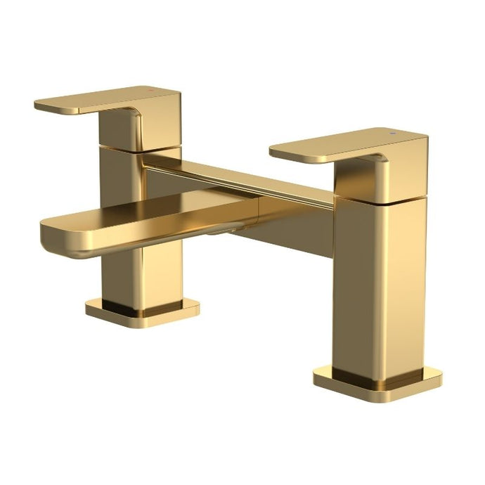 Nuie Windon Deck Mounted 2-Hole Bath Filler, Lever Tap Mixer WIN803 Brushed Brass