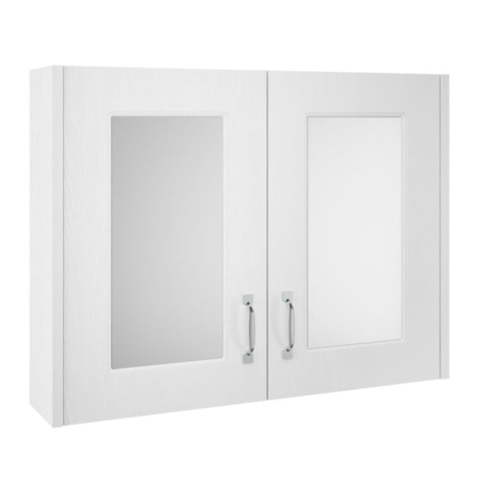 Nuie York Bathroom Mirror Cabinet, 2-Door Mirror Unit - 595x790mm, White Ash