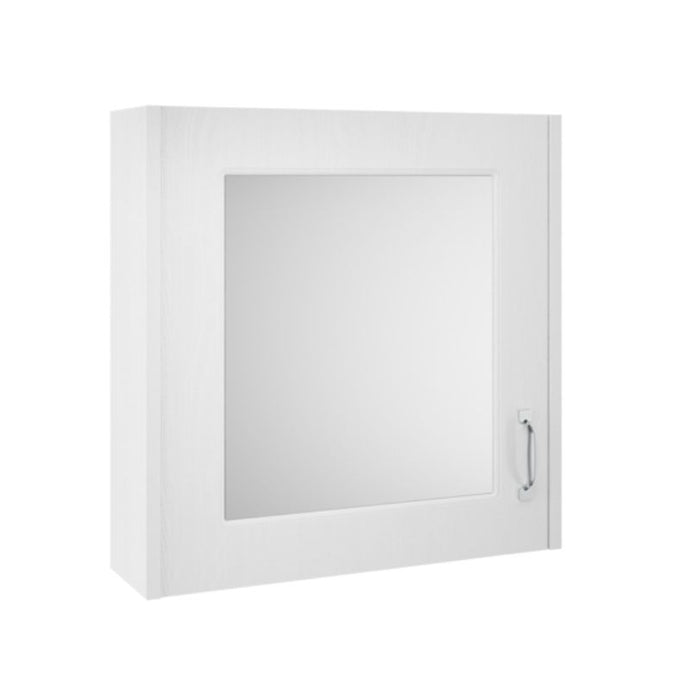 Nuie York Bathroom Mirror Cabinet, Single Door Mirror Unit - 595x590mm, White Ash