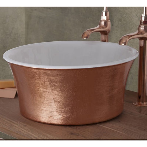 Hurlingham Cast Iron Round Tub Basin, Hand Gilded Copper Lead Finish - 366x170mm