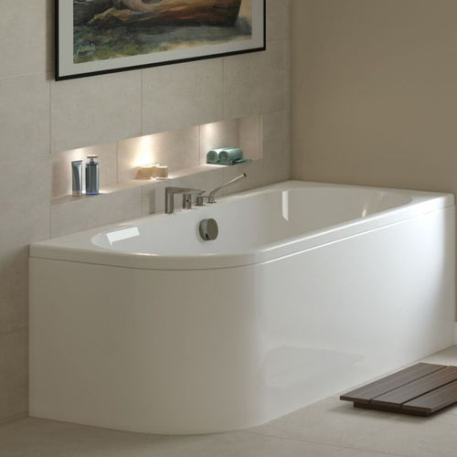 Tissino Angelo Premium Double Ended Acrylic Bath, Back-To-Wall Bath, Polished White - 1700x700mm TAN-304 LH