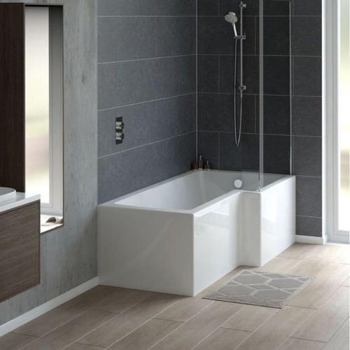 Tissino Lorenzo Premium L Shape Acrylic Shower Bath, Polished White - 1700x700-850mm TLO-604 TLO-606 TLO-605