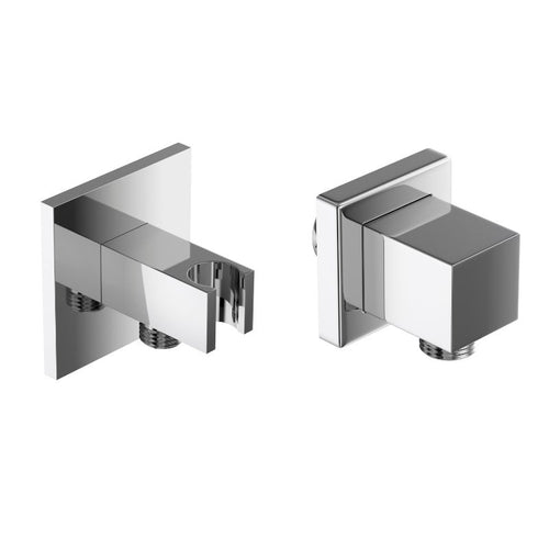 Tissino Mario Square Wall Mounted Shower Outlet Elbow With Handset Holder, Polished Chrome TMA-304 TMA-305