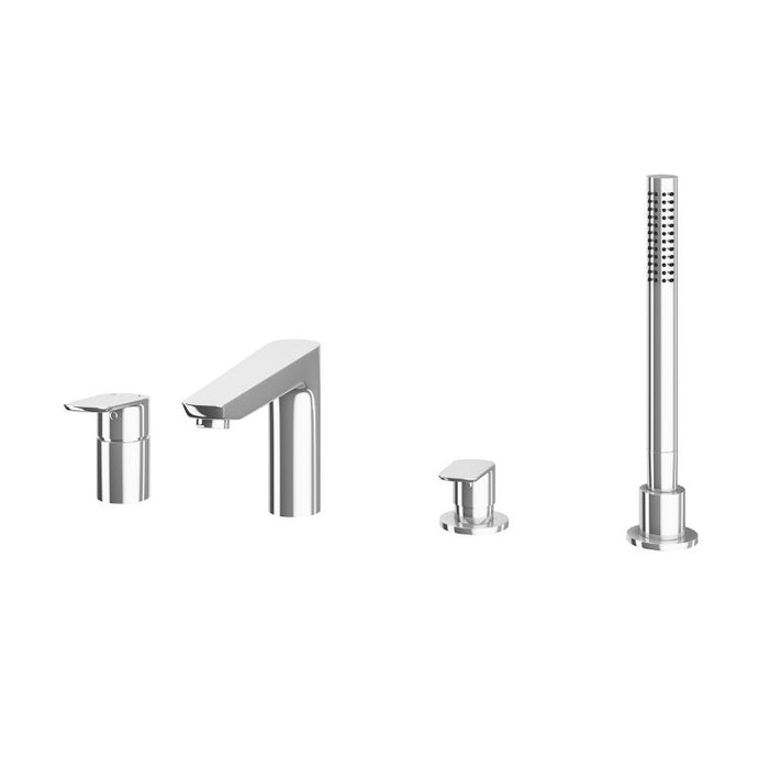 Tissino Pacato 4-Hole Bath Tap Mixer Set, Straight Spout & Lever With Pull Out Shower Handset, Polished Chrome TPA-201