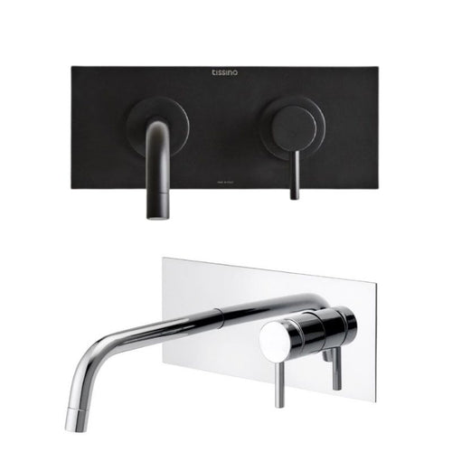 Tissino Parina Concealed Basin Tap Mixer, Wall-Mounted Curved Spout & Lever, Matt Black Or Polished Chrome