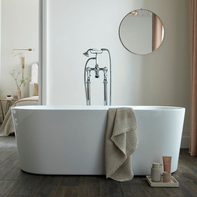 BC Designs Viado Acrylic Freestanding Double Ended Bath, Polished White - 1580x740mm