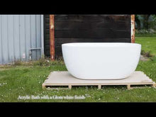 Load and play video in Gallery viewer, BC Designs Dinkee Acrylic Small Freestanding Bath, Double Ended Small Bath, Polished White - 1500x780mm
